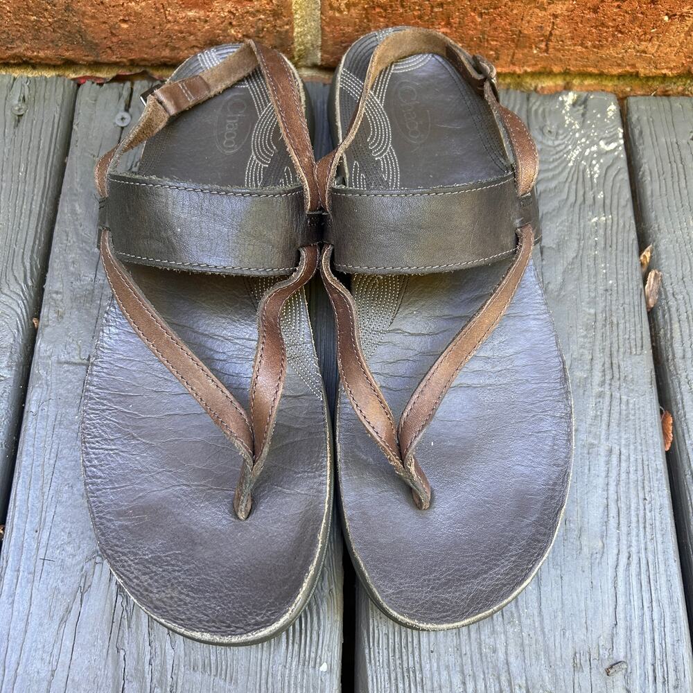 Chaco Brown Leather Toe Loop Ankle Strap Sandals Women's 10 LUVSEAT Comfort